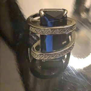 Like new diamond & blue topaz sterling ring
